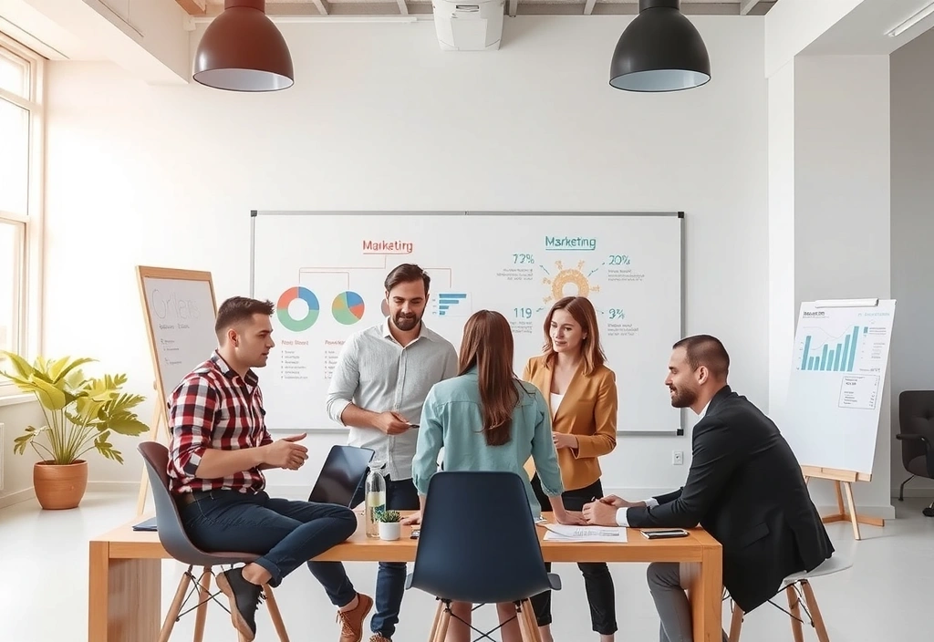 Team collaborating on a marketing strategy