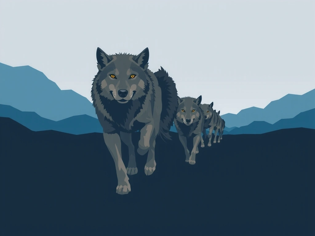 Imagine cu un lup ghidând o echipă, simbolizând leadership și strategie